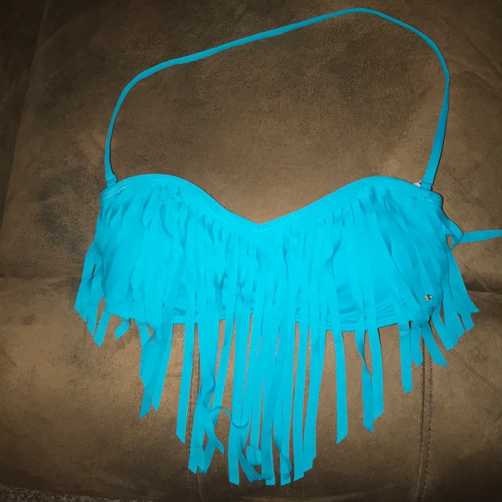 Aqua blue Juniors sz small fringe bikini top